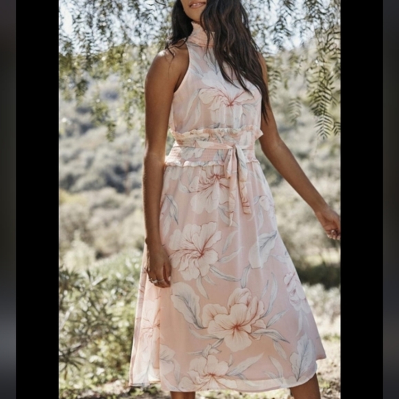 NWT Ryegrass Pale Pink Floral Highneck Sleeveless Midi Dress $120 - Picture 1 of 8